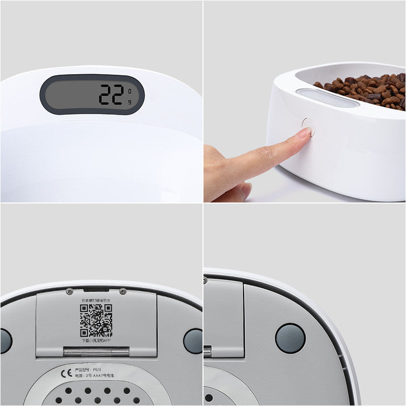 Pet weighing dog food bowl